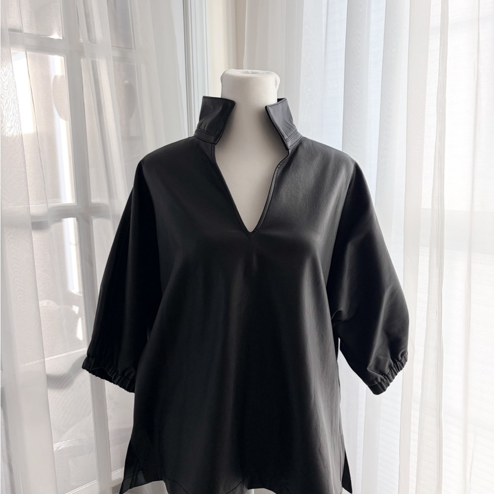 Chic Black Women's Blouse Faux leather Emily McCarthy